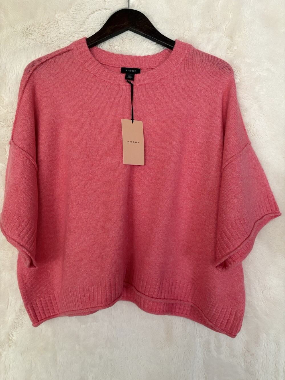 New Halogen Pink Knit Crewneck Dolman Sleeve Relaxed Stretch Pullover Sweater L